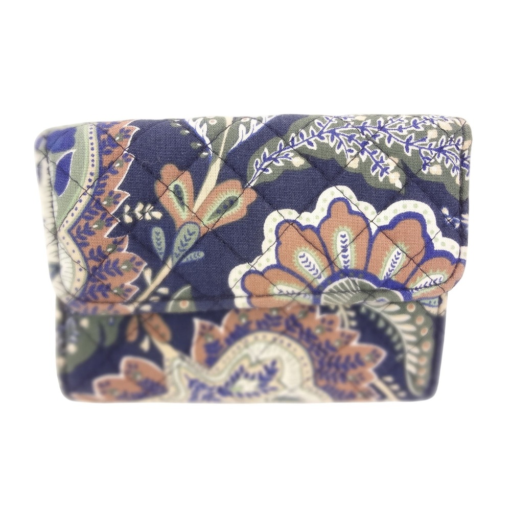 Vera Bradley Trifold Wallet Navy Paisley Excellent RFID Quilted Cotton‎